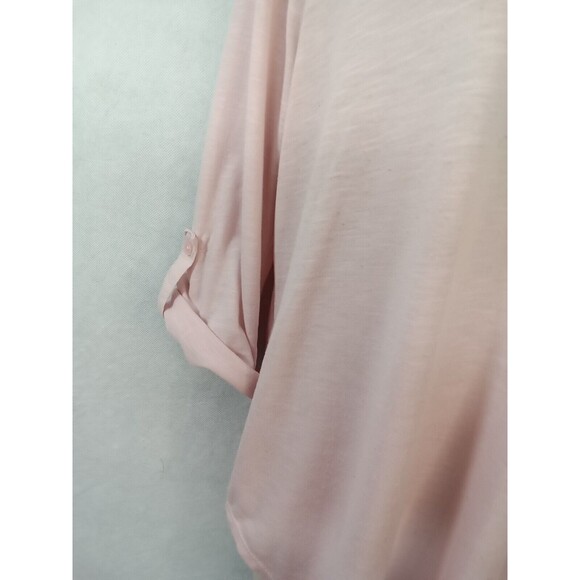 No Boundaries Women Large Pink‎ Roll Tab Sleeve Lace button pullover - Picture 14 of 15